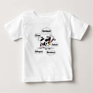 Camiseta Para Bebê Vaca suíça Grüezi Bonjour Ciao Suiça