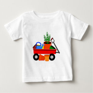 Camiseta Para Bebê Vagão vermelho com plantas & ferramentas de jardi
