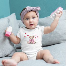 Camiseta Para Bebê Valentine’s Day Cute Teddy Bear Baby Bodysuit
