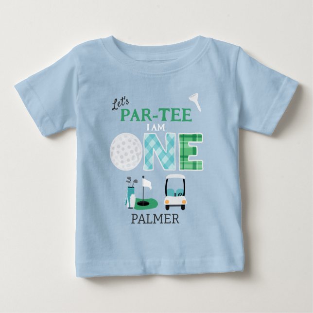 Camiseta Para Bebê Vamos Par-tee Golfe primeiro aniversario Golfe (Frente)