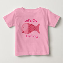 Vamos Pescar Bebê de Uma Peça Rosa Camiseta