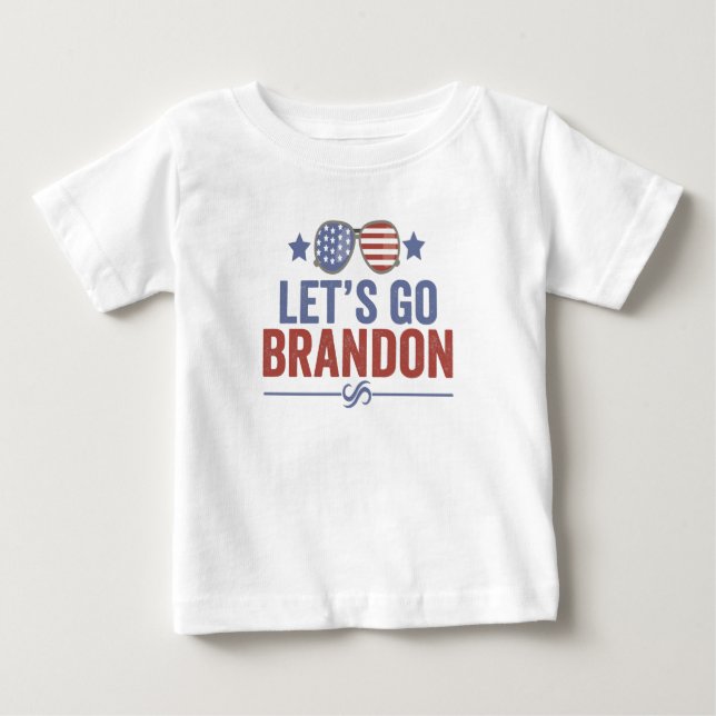 Camiseta Para Bebê Vamos vai Brandon Óculos Sunitas Patrióticos Ameri (Frente)