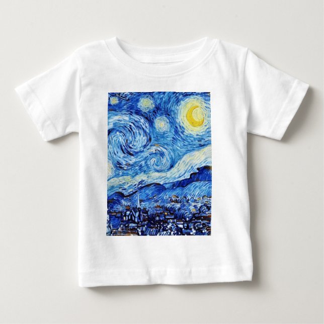 Camiseta Para Bebê Van Gogh - A Noite Estrelada - Posto de Natal Bran (Frente)