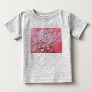 Camiseta Para Bebê Van Gogh Almond Blossomo Azul Rosa