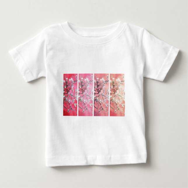 Camiseta Para Bebê Van Gogh Almond Blossoms Rosa Escuro Gradiente de  (Frente)