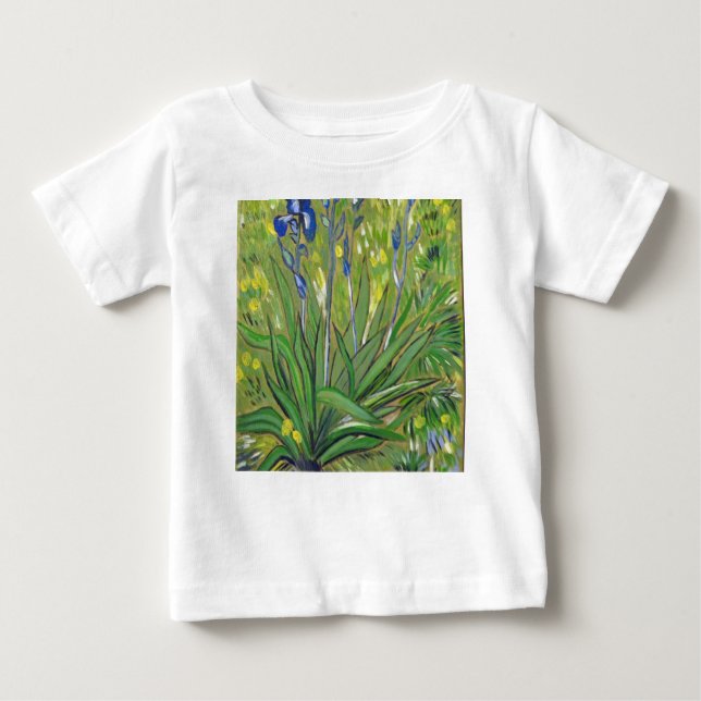 Camiseta Para Bebê Van Gogh art Irises, reprodução acrílica (Frente)