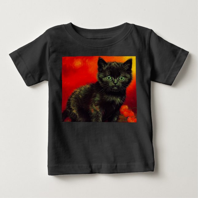 Camiseta Para Bebê Van Gogh Black Kitten (Frente)