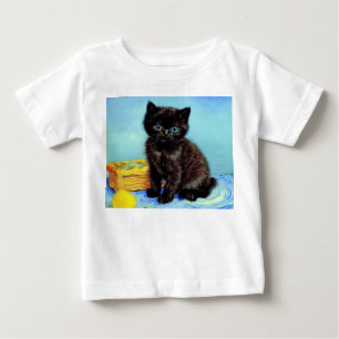 Camiseta Para Bebê Van Gogh Black Kitten com Yarn