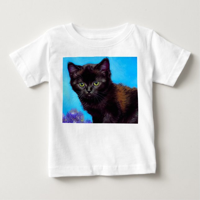 Camiseta Para Bebê Van Gogh Cat e Flores (Frente)