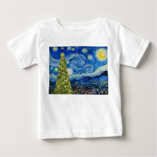 Camiseta Para Bebê Van Gogh Starry Night - Árvore de Natal