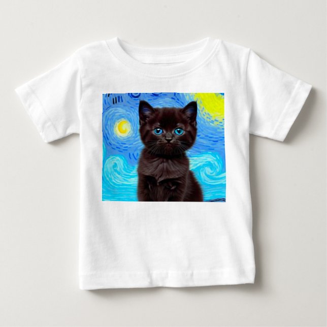 Camiseta Para Bebê Van Gogh Starry Night Black (Frente)