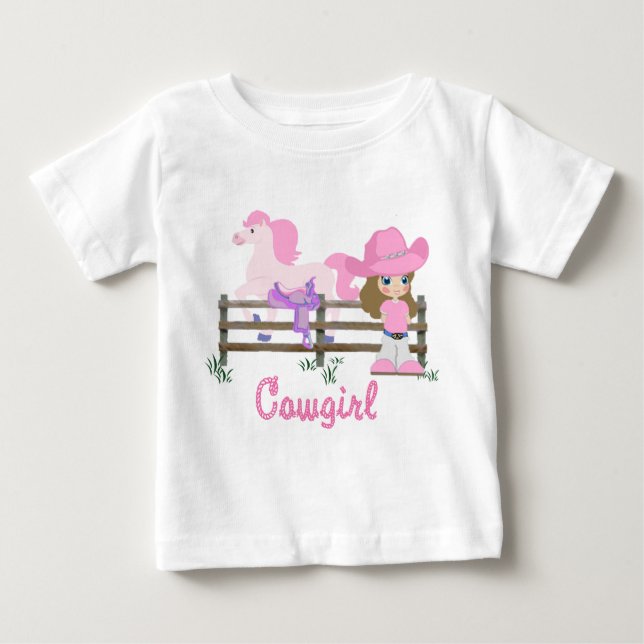 Camiseta Para Bebê Vaqueira Com Cavalo (Frente)