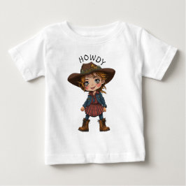 Camiseta Para Bebê Vaqueira de desenho animado com chapéu de cowboy –