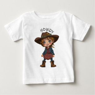 Camiseta Para Bebê Vaqueira de desenho animado com chapéu de cowboy –