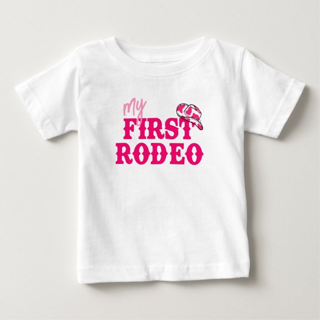 Camiseta Para Bebê Vaqueira de Disco Primeiro Rodeio (Frente)