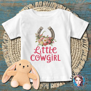 Camiseta Para Bebê Vaqueira Menina Ferradura Floral Ocidental Vaqueir