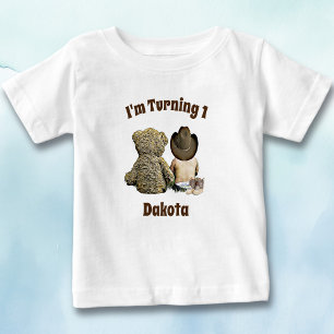 Camiseta Para Bebê Vaqueiro de Lil do menino do aniversário e urso d