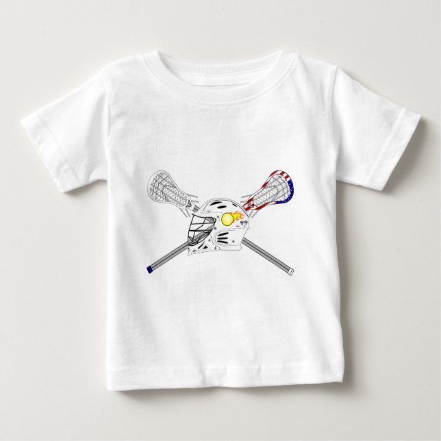 Camiseta Para Bebê Varas do Lacrosse com capacete (Frente)