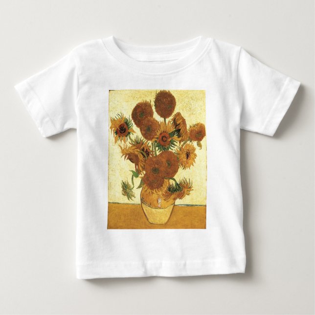 Camiseta Para Bebê Vase com quinze girassóis, Vincent van Gogh (Frente)