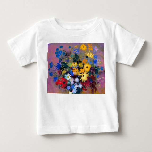 Camiseta Para Bebê Vaso Branco com Flores Odilon Redon (Frente)