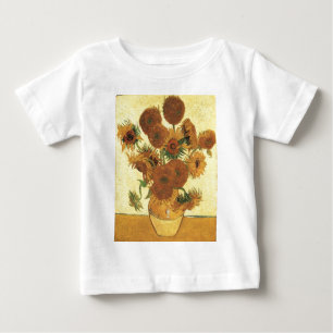Camiseta Para Bebê Vaso com quinze girassóis,Vincent van Gogh
