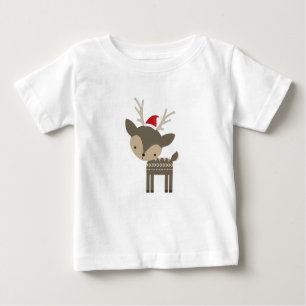 Camiseta Para Bebê Veado De Natal Em Um Hipster Vermelho De Chapéu Do