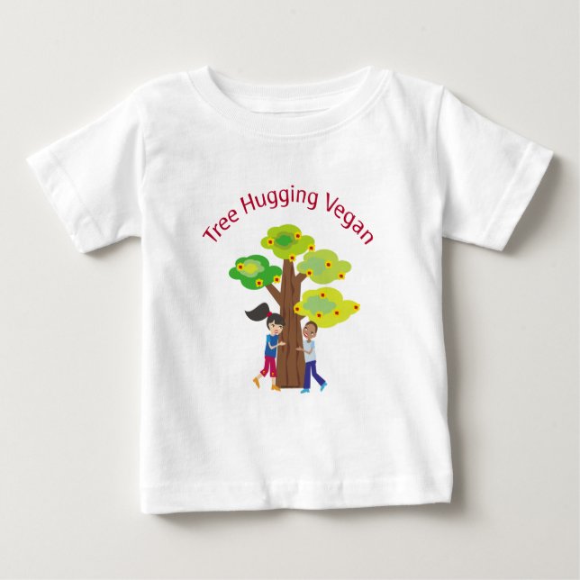 Camiseta Para Bebê Vegan de Hugging em Árvore (Frente)