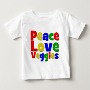 Camiseta Para Bebê Vegetarianos coloridos do amor da paz