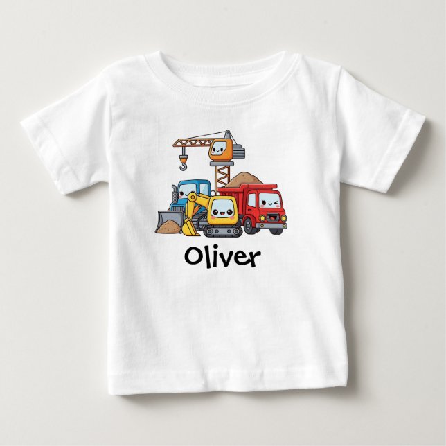 Camiseta Para Bebê Veículos de Construção Fofos (Frente)