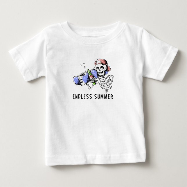 Camiseta Para Bebê Verão Sem Fim Esqueleto Divertido  (Frente)