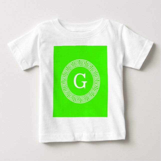 Camiseta Para Bebê Verde limão Wt - Quadro de Linha Chave Grega Monog (Frente)