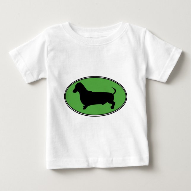 Camiseta Para Bebê Verde-Liso oval do Dachshund (Frente)