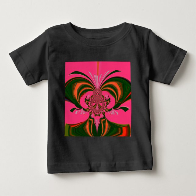 Camiseta Para Bebê Verde-Ouro Vermelho Rosa-Quente (Frente)