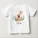 Camiseta Para Bebê Verde Urso Bebê Urso Cinzento Marrom Balão<br><div class="desc">Traje de bebê bonito com a ilustração pintada manualmente de um filhote com balão.</div>
