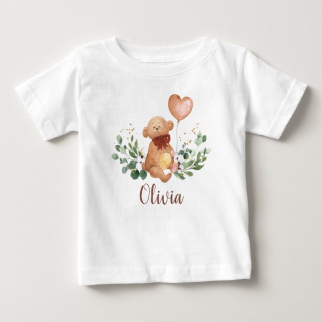 Camiseta Para Bebê Verde Urso Bebê Urso Cinzento Marrom Balão (Frente)