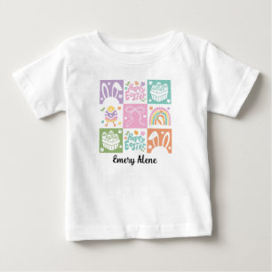 Camiseta Para Bebê Verificação de Nome Personalizado Xadrez Pastel Co