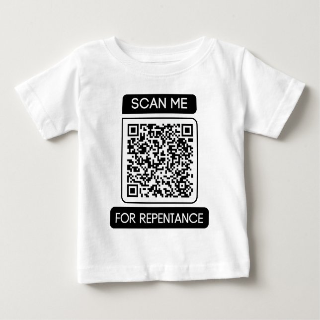 Camiseta Para Bebê Verifique-me para obter o código QR de arrependime (Frente)