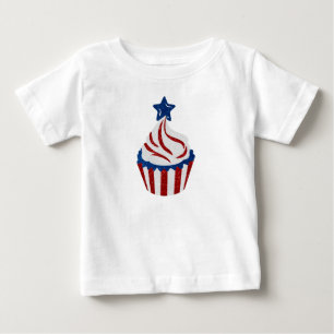 Camiseta Para Bebê Vermelho, Branco, Azul, 4 de julho, Cupcake brilha