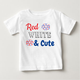 Camiseta Para Bebê Vermelho Branco e Bonito 4 de julho