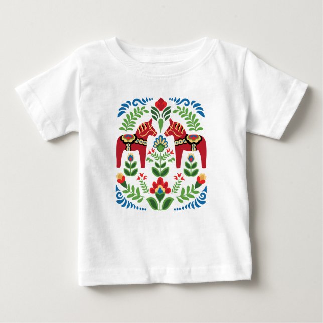 Camiseta Para Bebê Vermelho Dala Sueco (Frente)