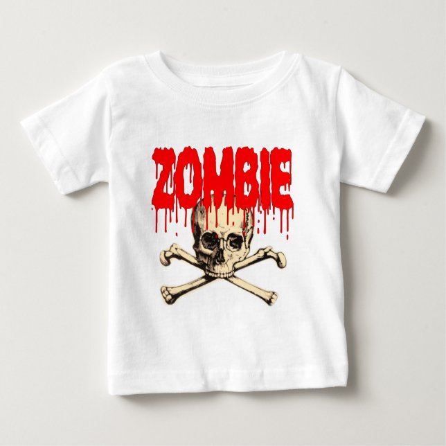 Camiseta Para Bebê Vermelho do crânio do zombi (Frente)