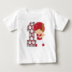 Camiseta Para Bebê Vermelho e branco da massa do basebol do primeiro