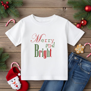 Camiseta Para Bebê Vermelho e Verde Divertido Natal e Brilhante Bebê