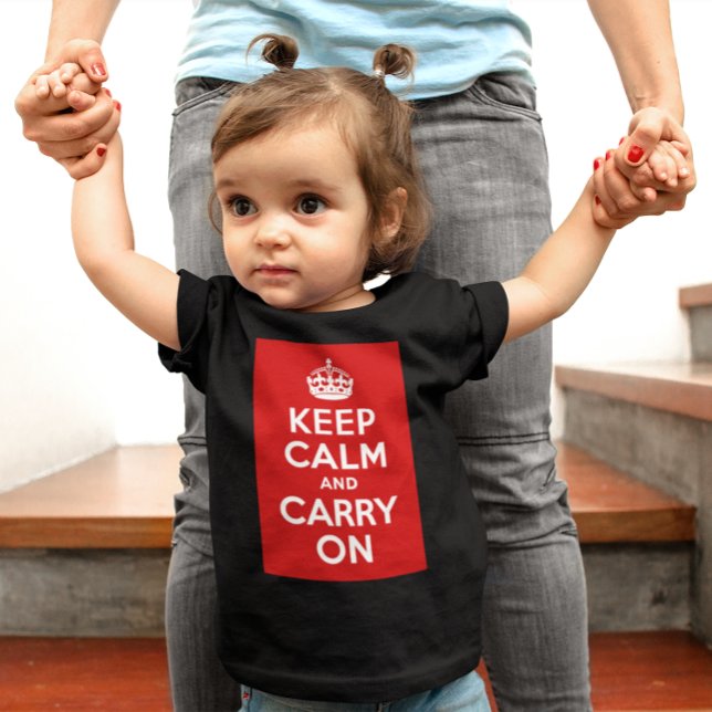 Camiseta Para Bebê Vermelho Fique Calmo e continue (Red Keep Calm and Carry On Baby T-Shirt)