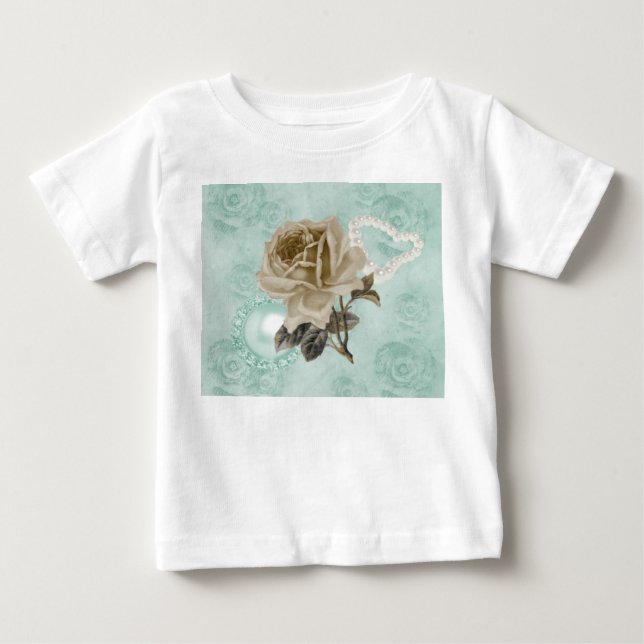 Camiseta Para Bebê Vestido Branco de Babado de Rosa Ivory Verde Menta (Frente)