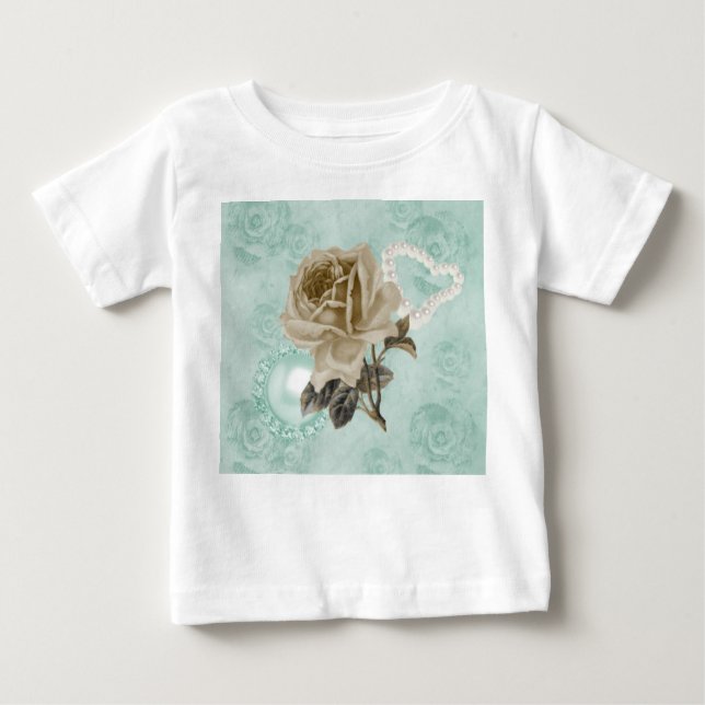 Camiseta Para Bebê Vestido Branco de Ruffle de Rosa Verde Hortelã par (Frente)