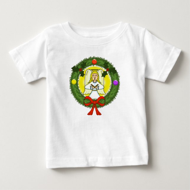 Camiseta Para Bebê Vestido de Babá com Anjo em Grinalda e Babado (Frente)