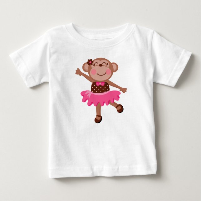 Camiseta Para Bebê Vestido de Bailarina de Macaco Menina Sem Manga (Frente)