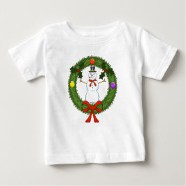 Camiseta Para Bebê Vestido de criança com boneco de neve em grinalda