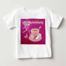 Camiseta Para Bebê Vestido de Criança de Tea Party com Brilho Rosa Qu